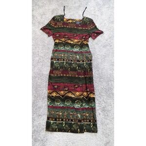 Vintage Dress John Roberts Womens 8‎ Geometric Tribal Striped Sheath Dress